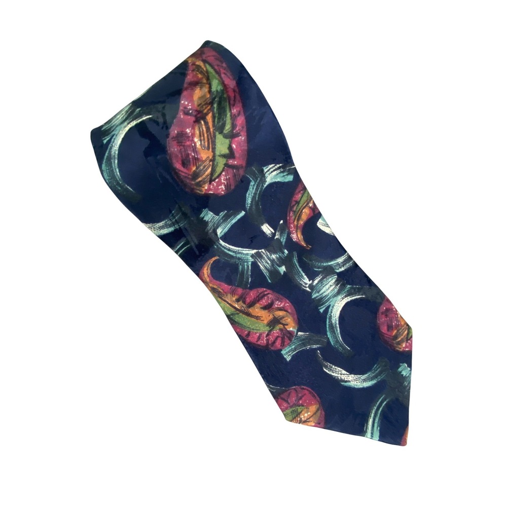 Carlos Tomasini Mens Silk Tie Navy Abstract Artistic‎ Artsy Paisley USA 58x4